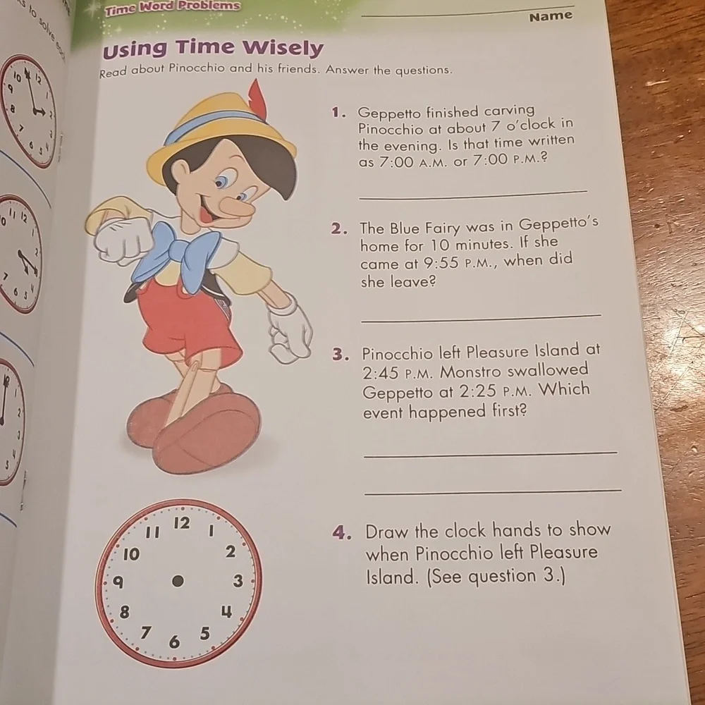 Disney Learning Time & Money Activity Book. Nwots, never used